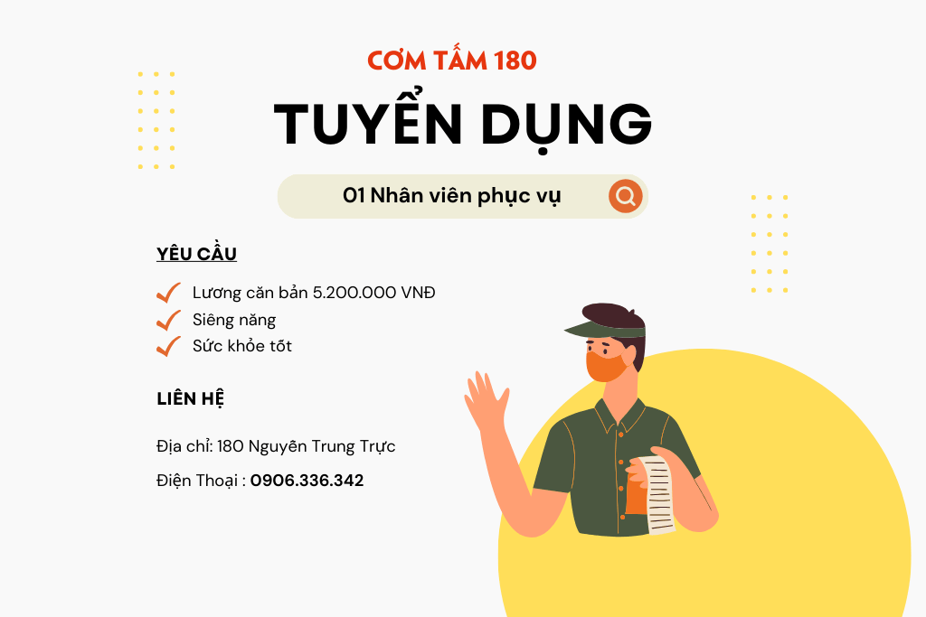  Cơm Tấm 180 Tuyển Phục Vụ Lương 5tr2