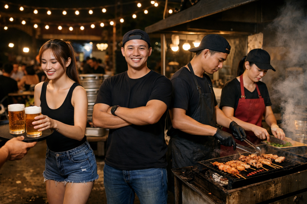 Nhân viên phục vụ trạm bia số 3