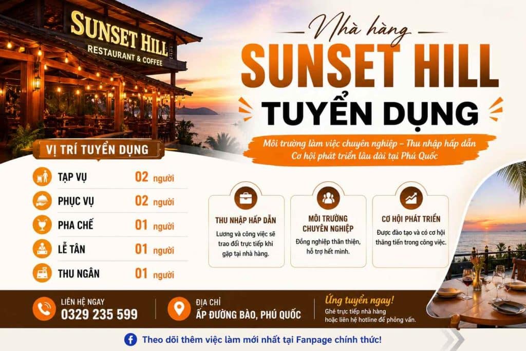 Nhà hàng Sunset Hill tuyển gấp 5 vị trí 2 nhà hàng sunset hill tuyển 5 vị trí lương cao phú quốc