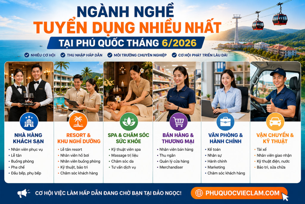 Thị Trường Lao Động Phú Quốc Tháng 6/2026 2 Ngành nghề tuyển dụng nhiều tại Phú Quốc tháng 6 năm 2026